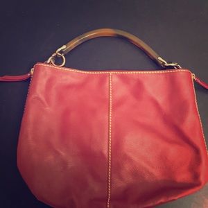 Plinio Visona handbag.  Red leather.  Gold trim